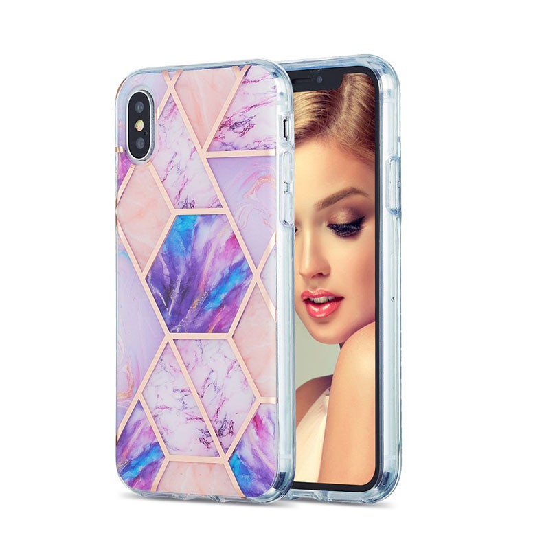 Apple iPhone X/Xs 3D Electroplating Marble Σκληρή θήκη Light Purple