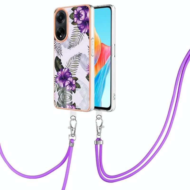Oppo A98 Electroplating Marble Σκληρή Θήκη με Λουράκι Purple Flower