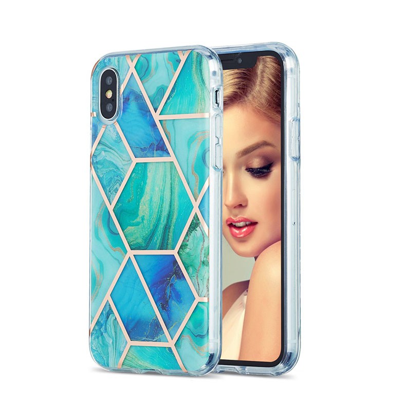 Apple iPhone X/Xs 3D Electroplating Marble Σκληρή θήκη Blue Green