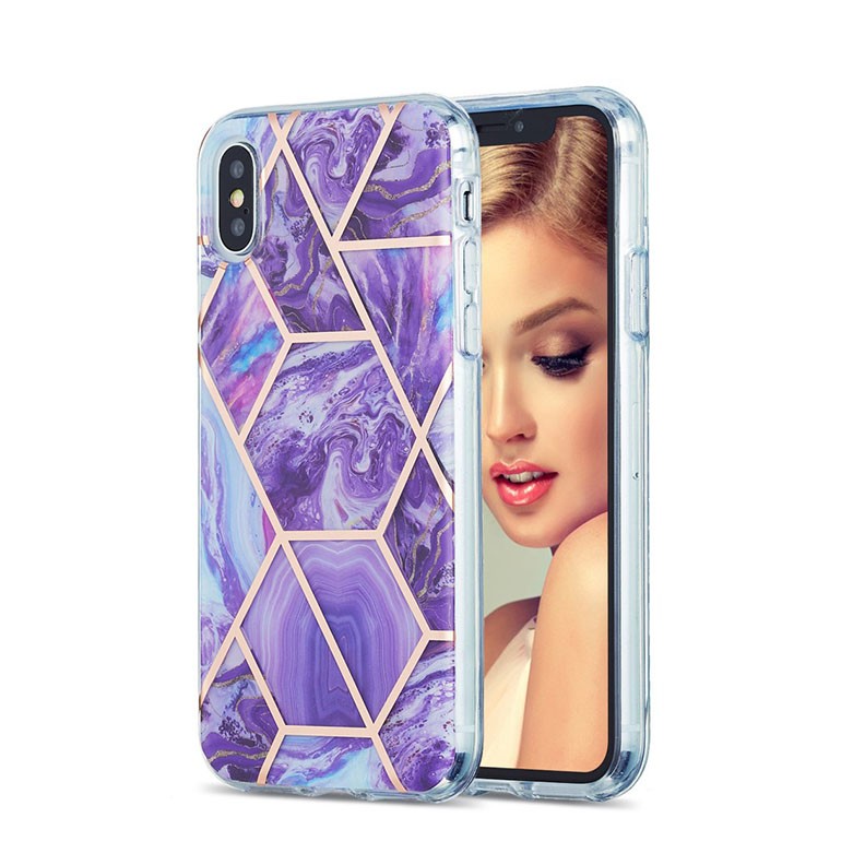 Apple iPhone X/Xs 3D Electroplating Marble Σκληρή θήκη Dark Purple