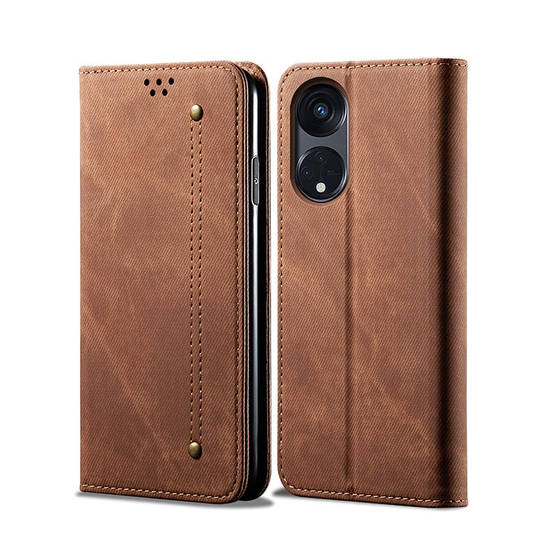 Oppo A98 Denim Texture  Θήκη Βιβλίο Brown