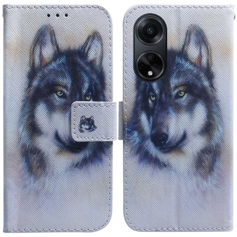 Oppo A98 Coloured Drawing Θήκη Πορτοφόλι White Wolf