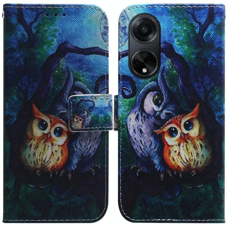 Oppo A98 Coloured Drawing Θήκη Πορτοφόλι Oil Painting Owl