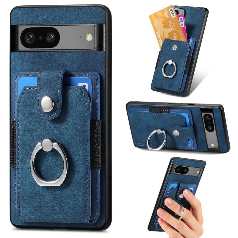 Google Pixel 7 5G Ring Σκληρή Θήκη με Πορτοφόλι Blue
