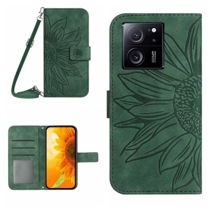 Xiaomi 13T / 13T Pro Sun Flower Θήκη Πορτοφόλι με Λουράκι Green