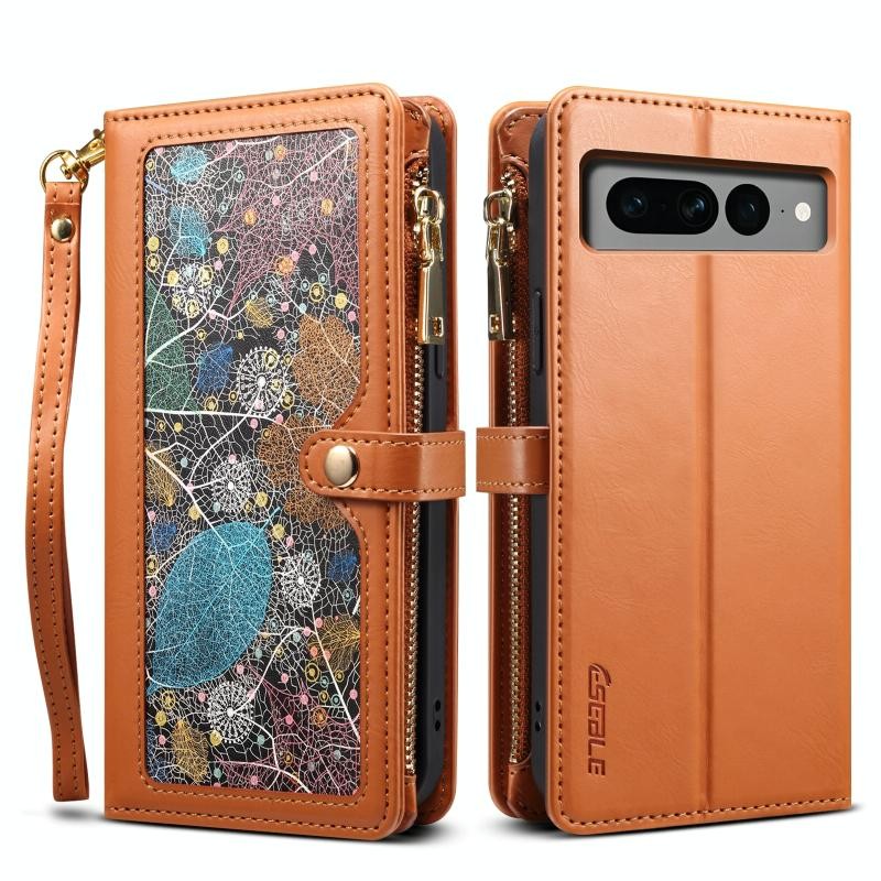 Google Pixel 8 5G Star Series Zipper Θήκη Πορτοφόλι Brown