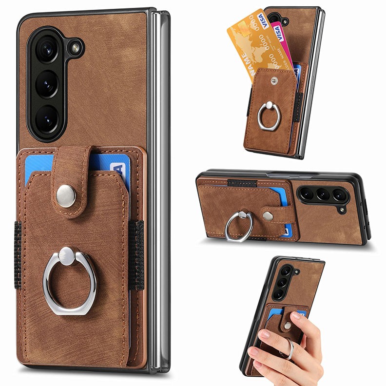 Samsung Galaxy Z Fold5 5G Retro Skin-feel  Σκληρή Θήκη με Δαχτυλίδι Brown