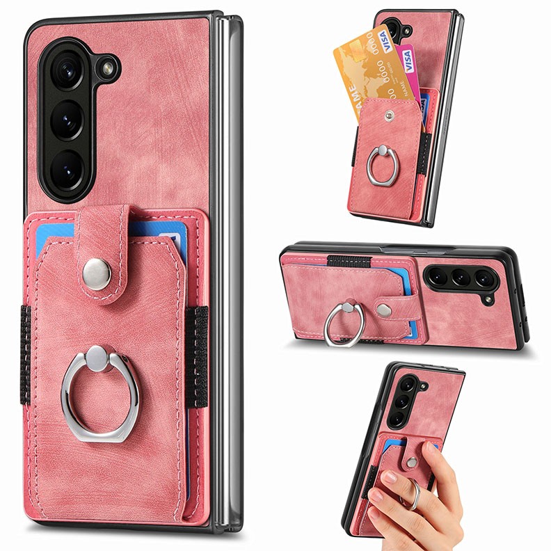 Samsung Galaxy Z Fold5 5G Retro Skin-feel  Σκληρή Θήκη με Δαχτυλίδι Pink