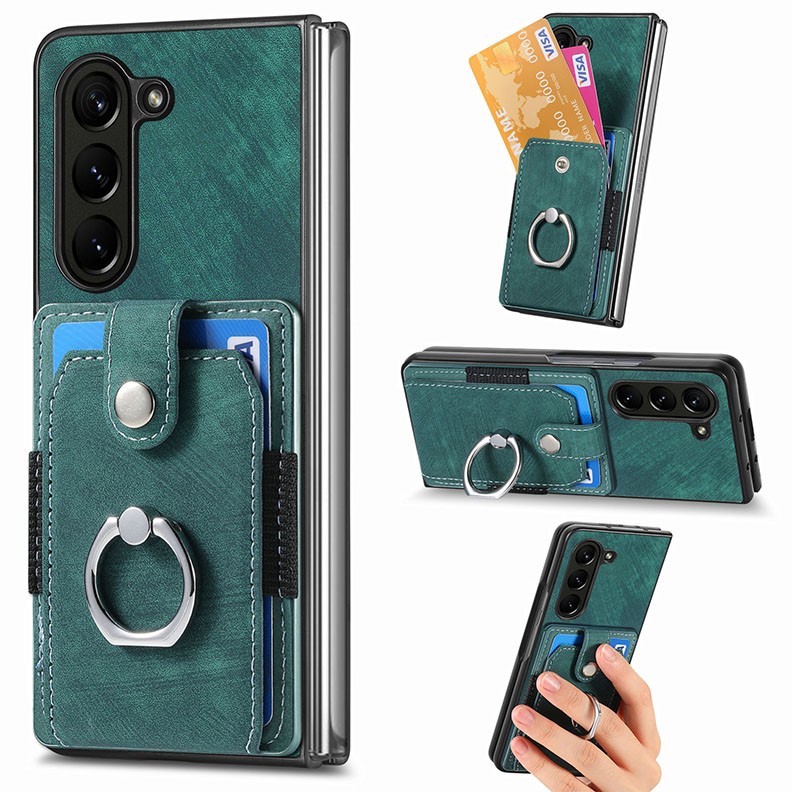 Samsung Galaxy Z Fold5 5G Retro Skin-feel  Σκληρή Θήκη με Δαχτυλίδι Green