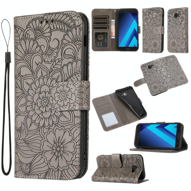 Samsung Galaxy A5 (2017) Embossed Sunflower Θήκη Πορτοφόλι Gray