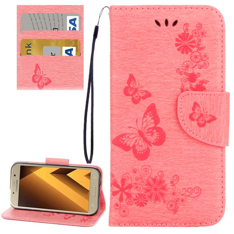 Samsung Galaxy A5 (2017) Two Butterflies Θήκη Πορτοφόλι Pink