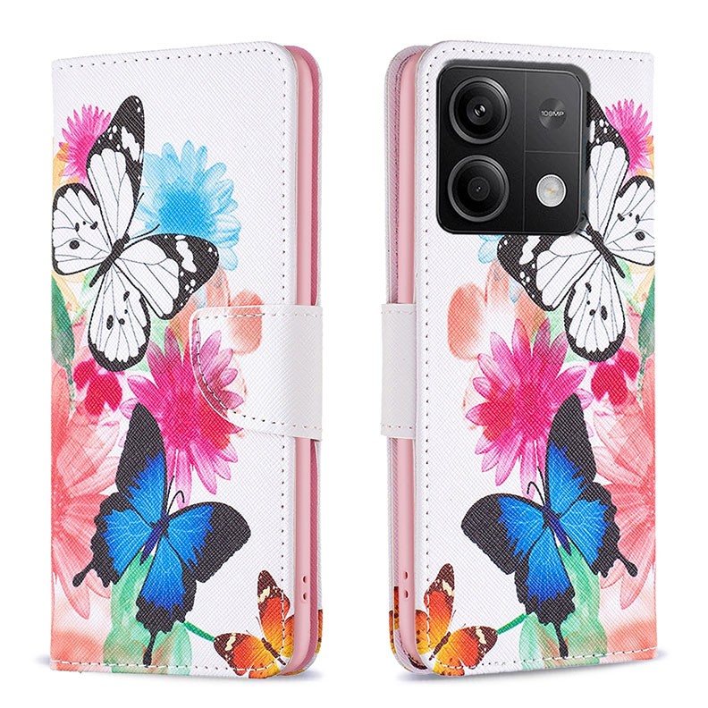 Xiaomi Redmi Note 13 4G Colored Drawing Θήκη Πορτοφόλι Butterflies