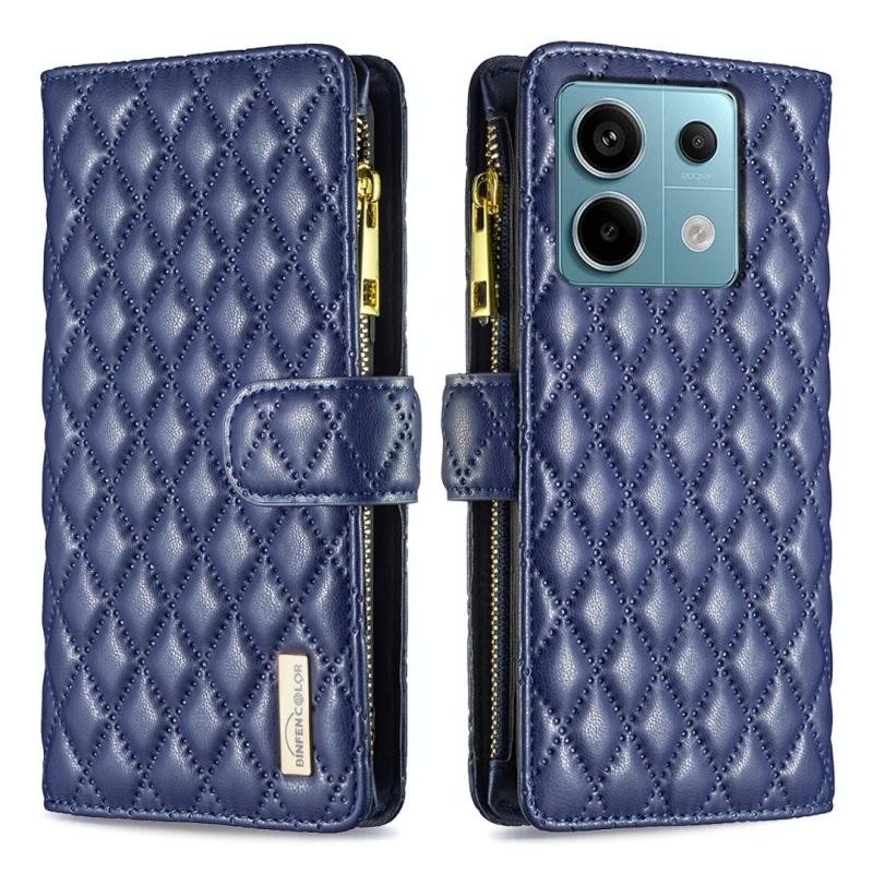 Xiaomi Redmi Note 13 Pro 5G/Poco X6 5G Puff Rhombus Zipper Θήκη Πορτοφόλι Blue