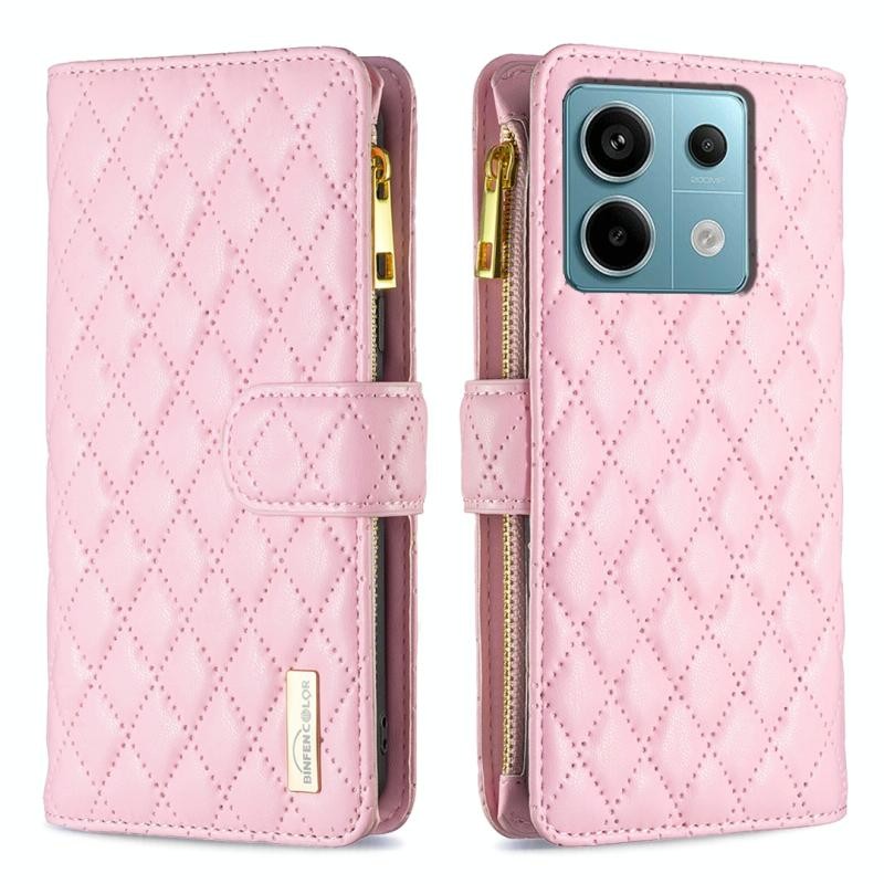 Xiaomi Redmi Note 13 Pro 5G/Poco X6 5G Puff Rhombus Zipper Θήκη Πορτοφόλι Pink