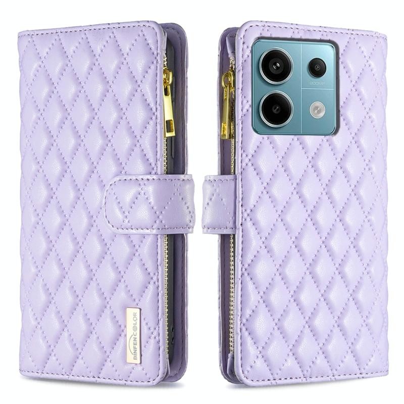 Xiaomi Redmi Note 13 Pro 5G/Poco X6 5G Puff Rhombus Zipper Θήκη Πορτοφόλι Purple