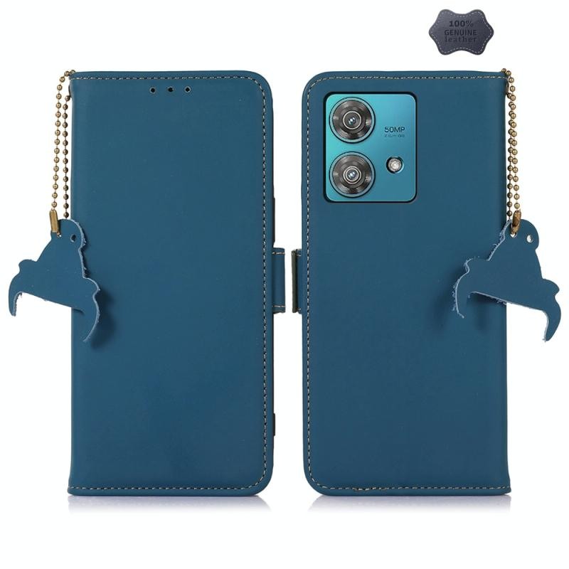 Motorola Edge 40 Neo Genuine Leather Θήκη Πορτοφόλι Blue