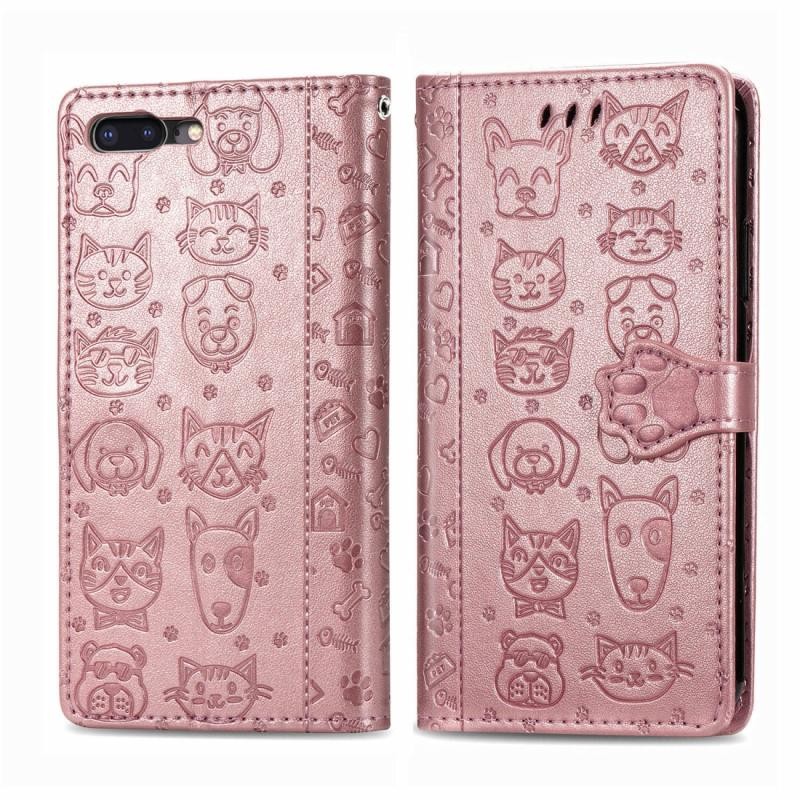 Apple iPhone 8 Plus/7 Plus Cat and Dog Θήκη Πορτοφόλι Rose Gold