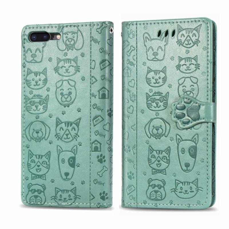 Apple iPhone 8 Plus/7 Plus Cat and Dog Θήκη Πορτοφόλι Grass Green