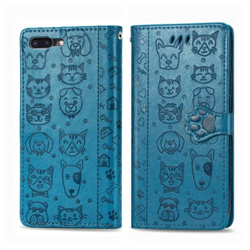 Apple iPhone 8 Plus/7 Plus Cat and Dog Θήκη Πορτοφόλι Blue