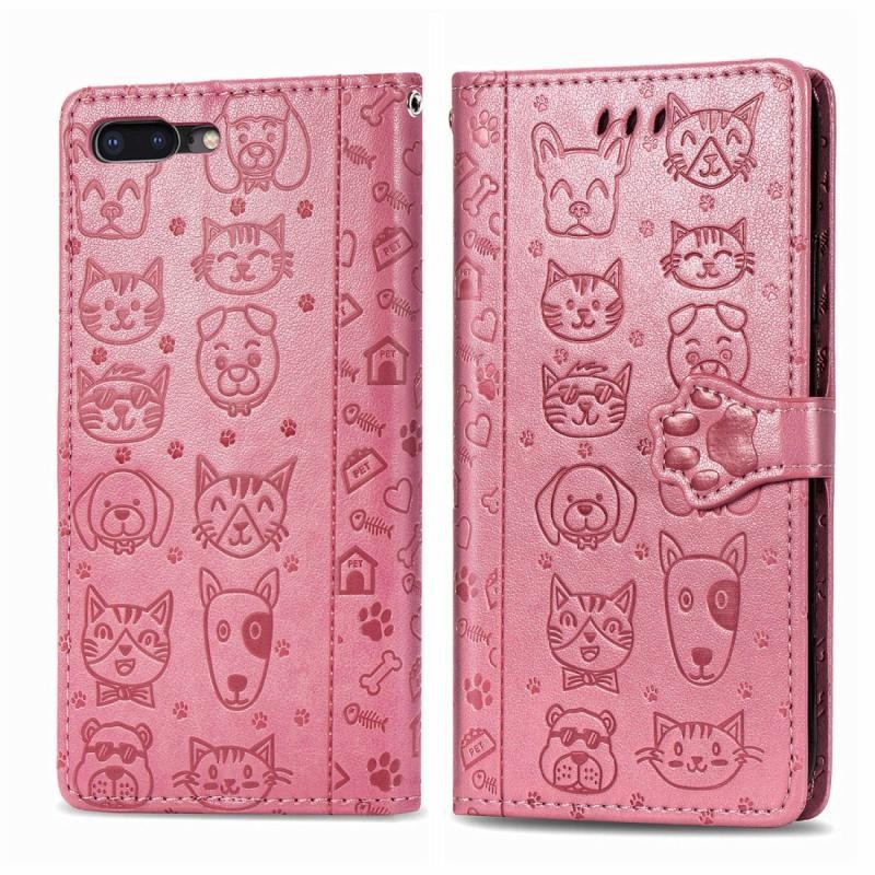 Apple iPhone 8 Plus/7 Plus Cat and Dog Θήκη Πορτοφόλι Pink