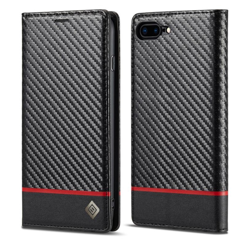 Apple iPhone 8 Plus/7 Plus LC.IMEEKE Carbon Fiber Θήκη Βιβλίο Horizontal Black