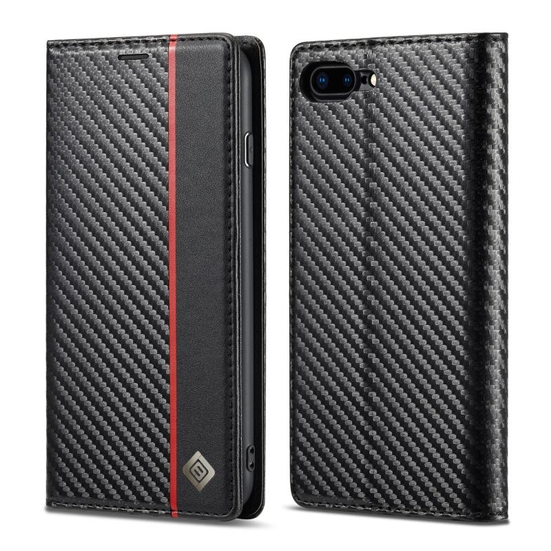 Apple iPhone 8 Plus/7 Plus LC.IMEEKE Carbon Fiber Θήκη Βιβλίο Vertical Black