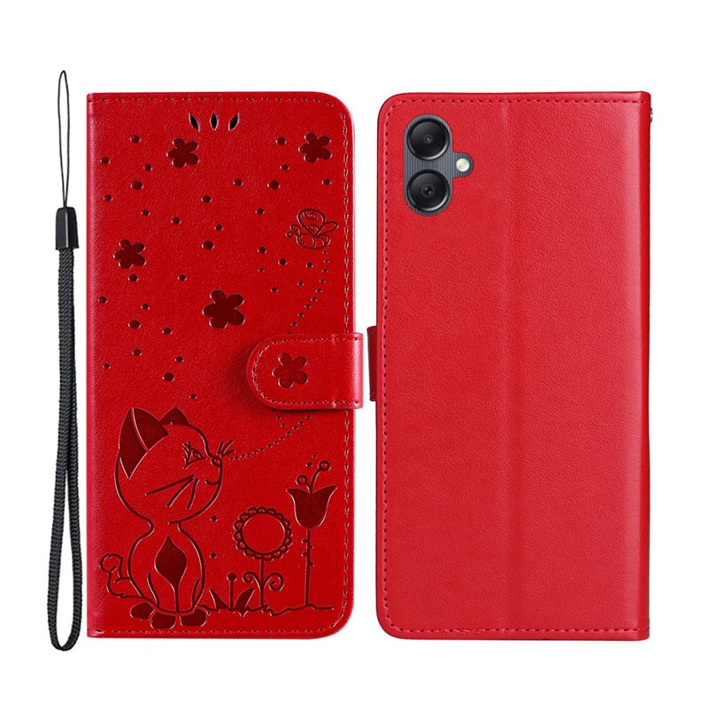Samsung Galaxy A05 Cat and Bee Θήκη Πορτοφόλι Red