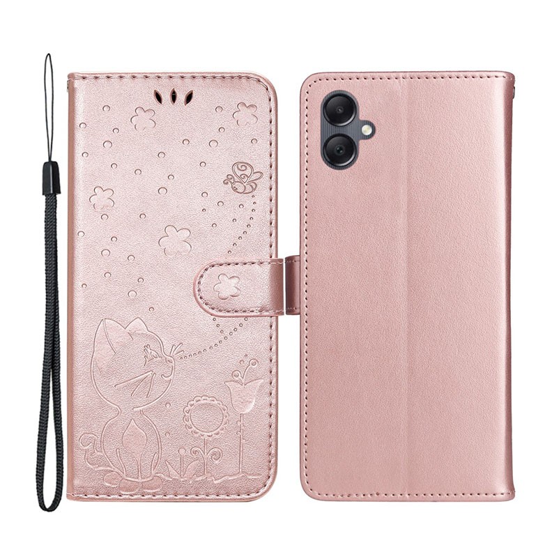 Samsung Galaxy A05 Cat and Bee Θήκη Πορτοφόλι Rose Gold