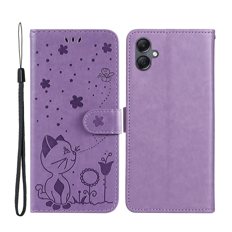 Samsung Galaxy A05 Cat and Bee Θήκη Πορτοφόλι Purple