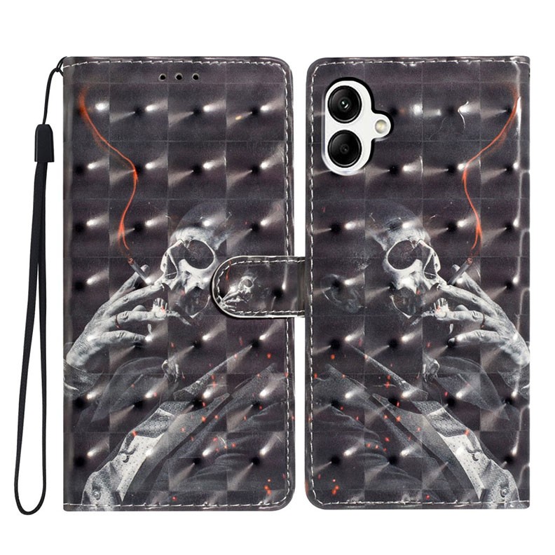 Samsung Galaxy A05 3D Painting Pattern Θήκη Πορτοφόλι Smoking Skeleton