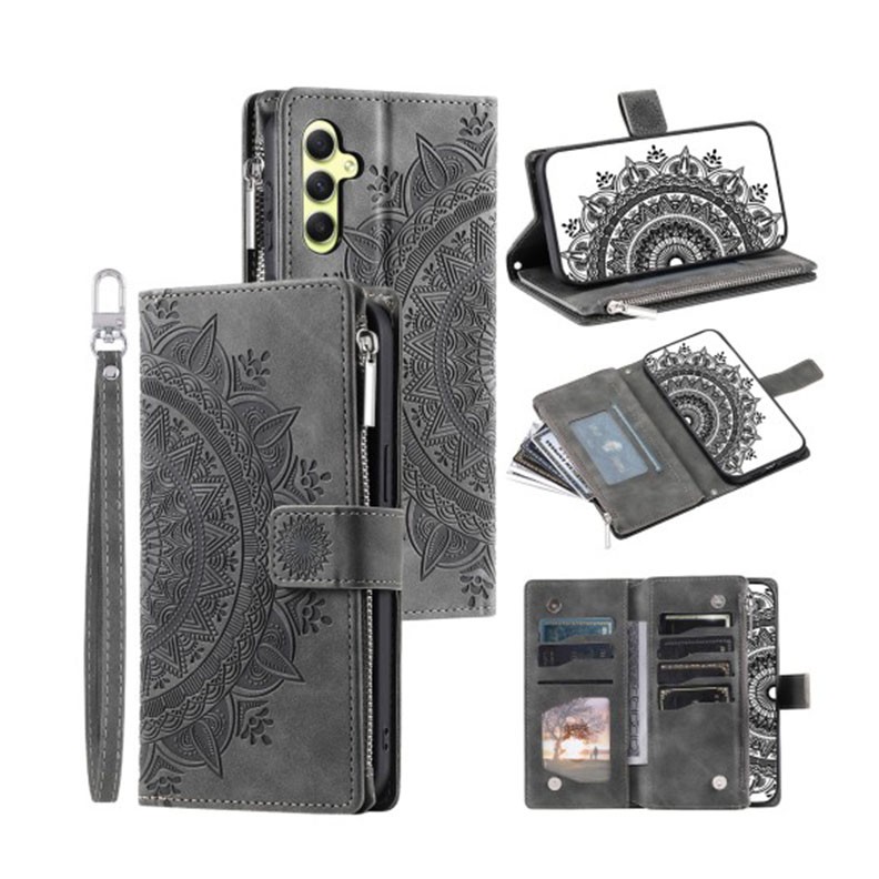 Samsung Galaxy A05s Flowers Embossed θήκη Πορτοφόλι Grey