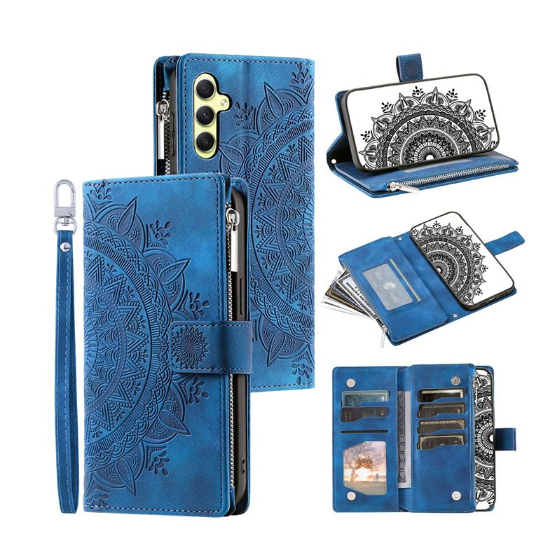 Samsung Galaxy A05s Flowers Embossed θήκη Πορτοφόλι Blue