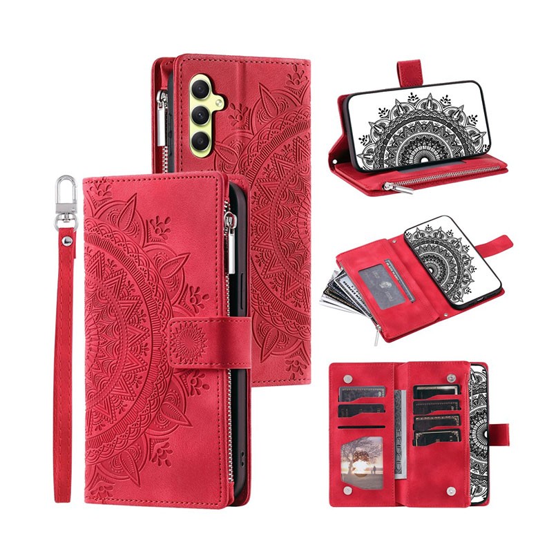 Samsung Galaxy A05s Flowers Embossed θήκη Πορτοφόλι Red