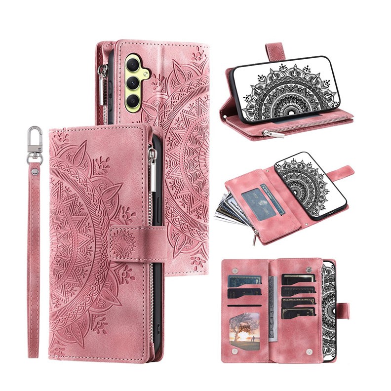 Samsung Galaxy A05s Flowers Embossed θήκη Πορτοφόλι Pink
