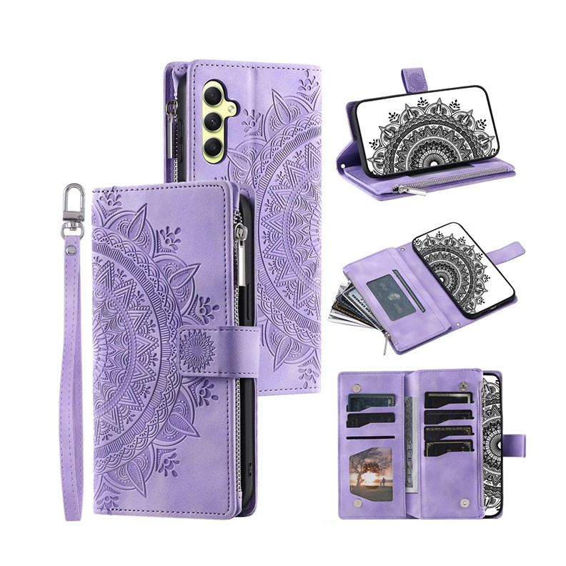 Samsung Galaxy A05s Flowers Embossed θήκη Πορτοφόλι Purple