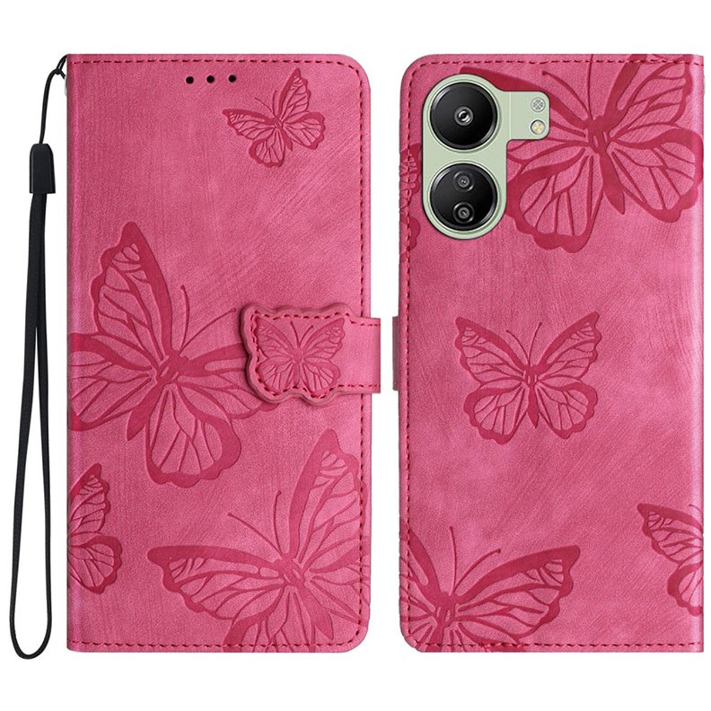 Xiaomi Redmi 13C/Poco C65 Butterfly Imprinted Θήκη Πορτοφόλι Rose