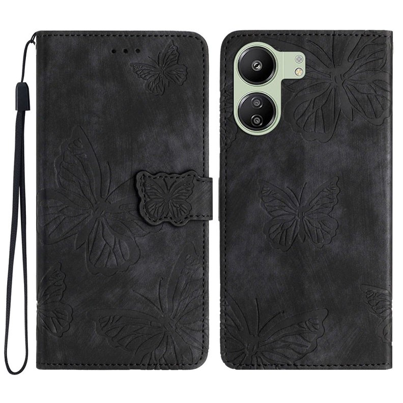 Xiaomi Redmi 13C/Poco C65 Butterfly Imprinted Θήκη Πορτοφόλι Black