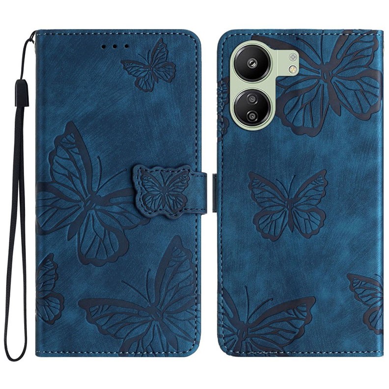 Xiaomi Redmi 13C/Poco C65 Butterfly Imprinted Θήκη Πορτοφόλι Blue
