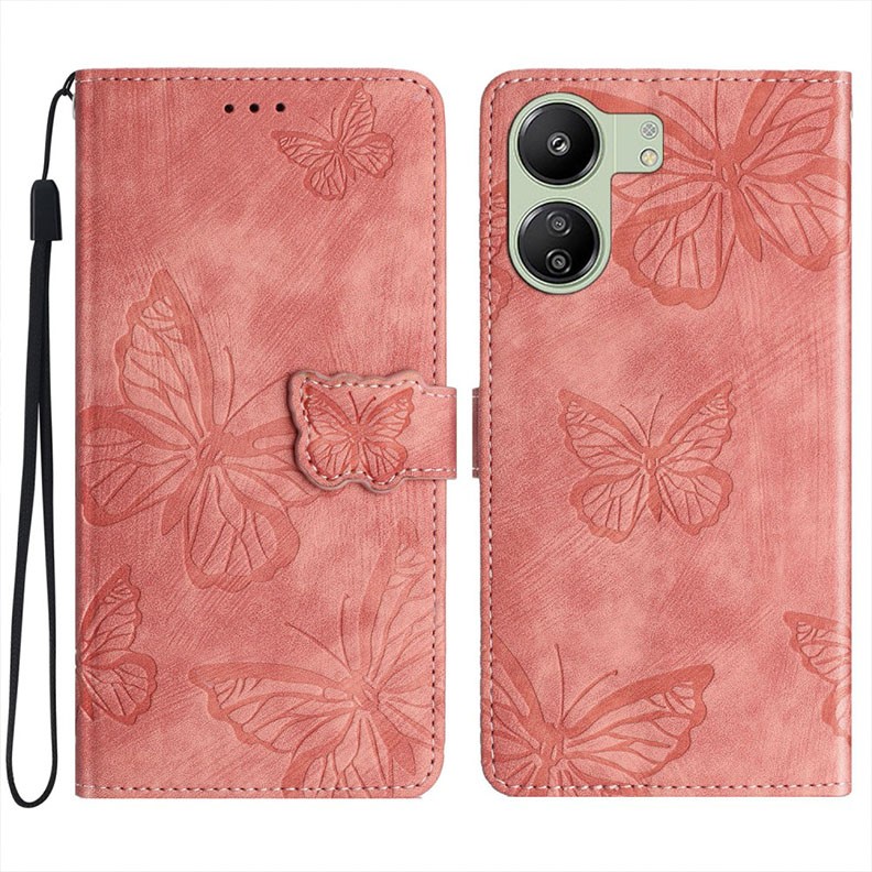 Xiaomi Redmi 13C/Poco C65 Butterfly Imprinted Θήκη Πορτοφόλι Pink