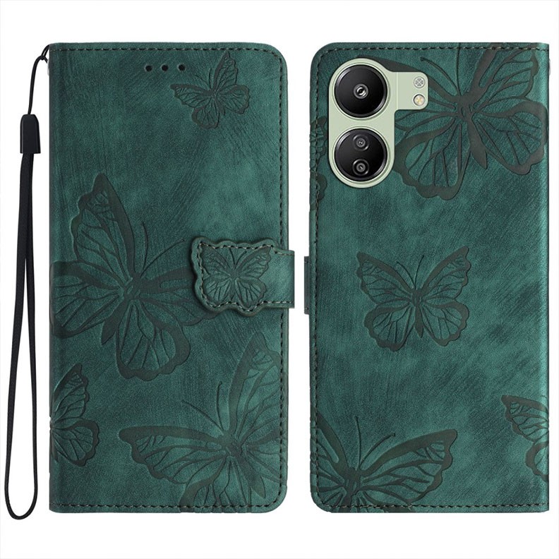 Xiaomi Redmi 13C/Poco C65 Butterfly Imprinted Θήκη Πορτοφόλι Green