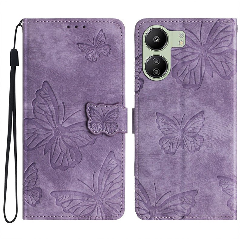 Xiaomi Redmi 13C/Poco C65 Butterfly Imprinted Θήκη Πορτοφόλι Purple
