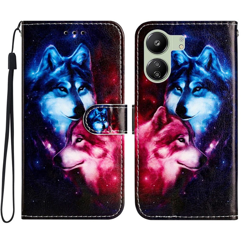 Xiaomi Redmi 13C/Poco C65 Colored Drawing Θήκη Πορτοφόλι Couple Wolf