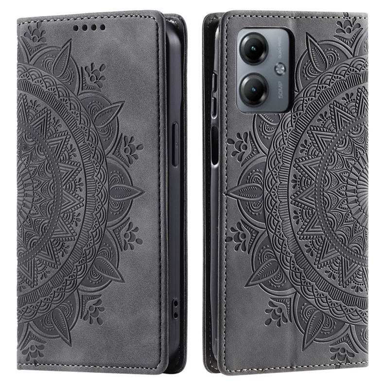 Motorola Moto G14 Mandala Flower Θήκη Βιβλίο Grey
