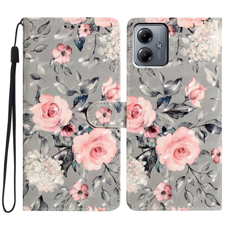 Motorola Moto G14 3D Painting Pattern Θήκη Πορτοφόλι Flowers