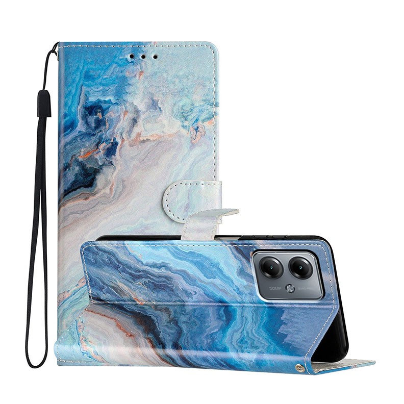 Motorola Moto G14 Colored Drawing Θήκη Πορτοφόλι Blue Marble