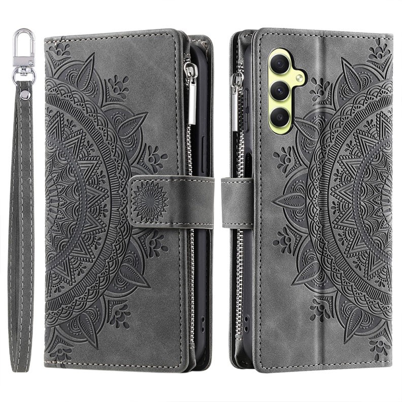 Samsung Galaxy A15 4G / 5G Flowers Embossed θήκη Πορτοφόλι Grey