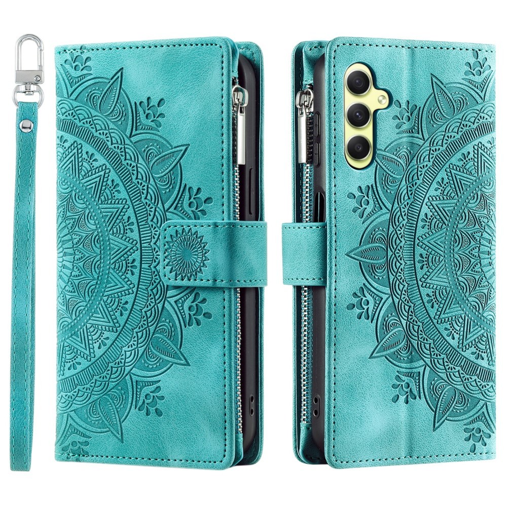 Samsung Galaxy A15 4G / 5G Flowers Embossed θήκη Πορτοφόλι Green
