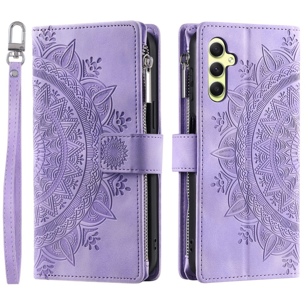 Samsung Galaxy A15 4G / 5G Flowers Embossed θήκη Πορτοφόλι Purple
