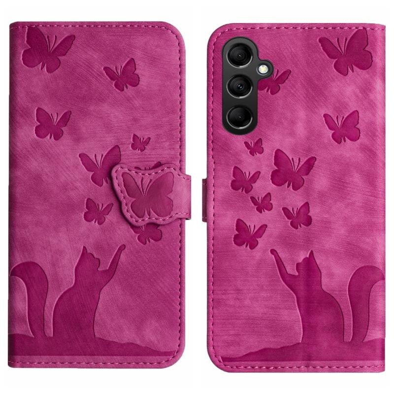 Samsung Galaxy A15 4G / 5G Butterfly Cat Θήκη Πορτοφόλι Pink