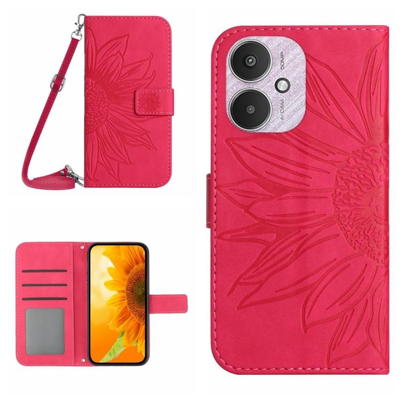 Xiaomi Redmi 13C/Poco C65 Sun Flower Θήκη Πορτοφόλι με Λουράκι Rose Red